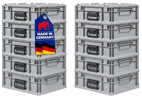 PROREGAL SuperSparSet 10x Eurobox NextGen Portable Made in Germany | HxBxT 13,5x30x40cm | 11 Liter | Grau | Eurobehälter, Transportbox, Transportbehälter, Stapelbehälter