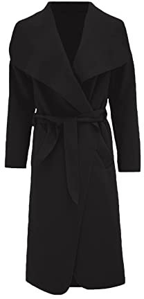 KOLLACHE Womens Coats Italian Long Duster Waterfall Trench Coats For Women Belted Jacket Women Winter Cardigan Black 20-22