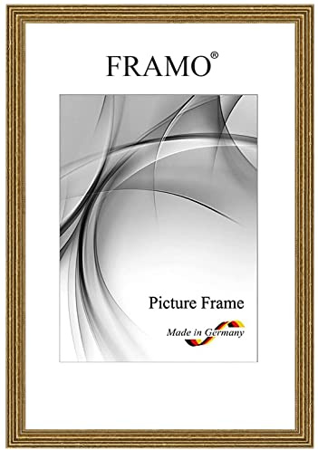 FRAMO Barock Bilderrahmen Barock Antik 29,7 x 42 cm (DIN A3) aus Massivholz | Alt-Gold | Farbe/Größe wählbar | Retro Vintage Antik Rahmen N°089