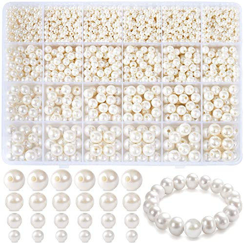 Dotilili 1890 Stück Glasperlen Beige Pearls for Jewelry Making 4/6/8/10mm | Perlen mit Loch zum Basteln, Perlen Perlmutt für Armbänder Halskette Schmuckherstellung Handwerk Dekor
