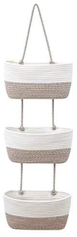 Hängeorganizer, 3 Stufiger Tür Wand Hängend Korb, Wall-Mounted Veranstalter lagerung körbe aus Baumwollseil Gewebt, Hängekorb zur Aufbewahrung für Wohnzimmer, Schlafzimmer, Bad, Kinderzimmer (D)