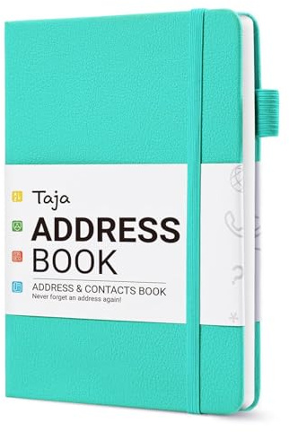 Taja Address Book with Alphabetical Tabs,Hardcover Address Book Large Print for Record Contacts, Small Address Book to Store All Your Important Informations in One Place - Aquamarine