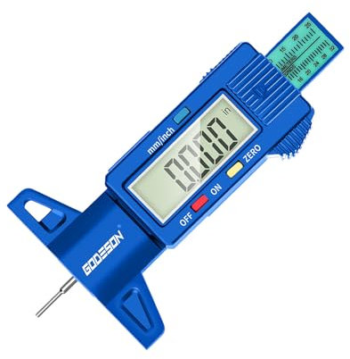 GODESON Blue Digital Tyre Tread Depth Gauge UK,0-25.4 Mm Inch Tyre Gauge Digital with Large LCD Display and Blue for Cars,Trucks,Moto