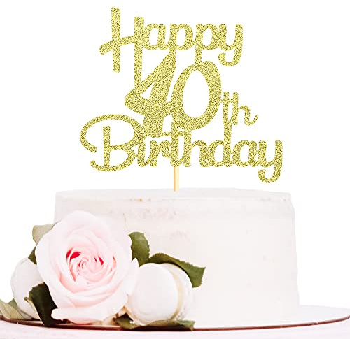 Sotpot 1pack Gold Glitter 40 Cake Topper for 40th Birthday Anniversary Party Supplies Cake Decorations