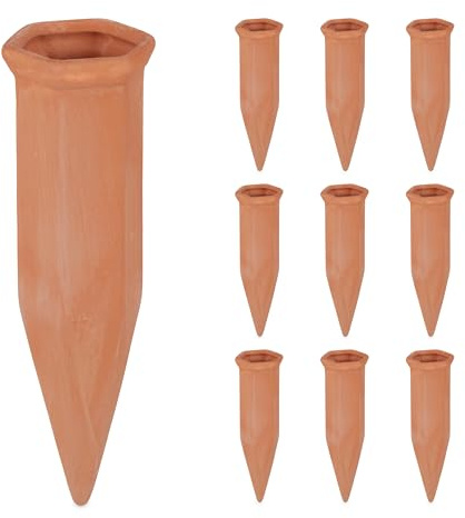 Relaxdays 10 Picos Riego Plantas, Cono Regador, Autorriego con Botellas 1,5 L, Arcilla, Macetas y Jardineras, Terracota