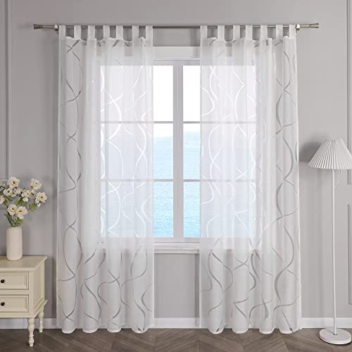 ESLIR Gardinen mit Schlaufen Vorhänge Fensterschal Transparent Schlaufenschal Wohzimmer Kinderzimmer Gardinenschal Ausbrenner Weiß BxH 140x245cm1 Stück