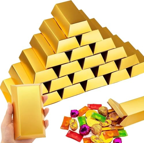 Diyxisk Goldbarren Süßigkeiten Box 20 Stücke Simulation Goldbarren Aufbewahrungsbox 14.5 x 5 x 3 cm Schatz Süssigkeiten Box für Party Geburtstag Piratenspiele DIY Craft Goldmünzen Schokolade