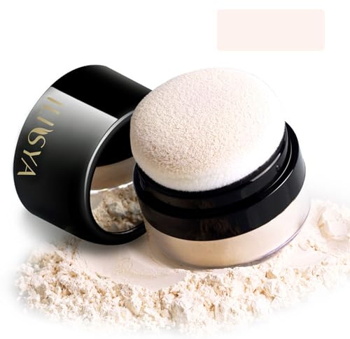 Setting Powder Lightweight Loose Powder Finishing Powder Long-Lasting Face Powder Waterproof with Soft Mushroom Powder Puff & Mirror, Matte Finish,0.28 Oz (Fair Ivory/Matte)