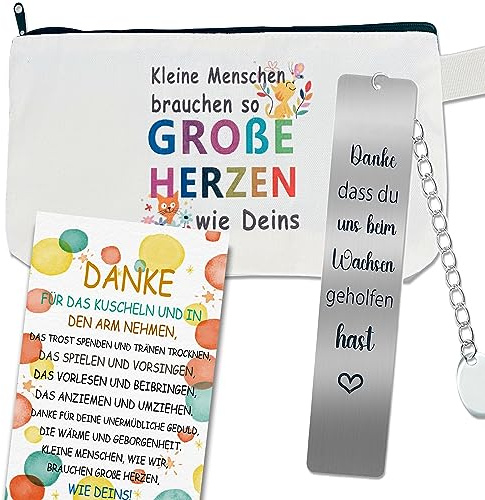 MKISHINE Lesezeichen-Set: Lesezeichen + Kleines Täschchen, Ideal als Abschieds- oder Dankesgeschenk für Lehrer, Lehrerinnen, Erzieher, Erzieherinnen, Tagesmutter, 2 Stück, Material: Papier, Kunststoff