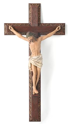 BC Katholisches Kruzifix-Wandkreuz, Jesus Christus-Kreuz, religiöses Geschenk, Holzschnitzerei, 30,5 cm hoch, handbemalt von Buildclassic