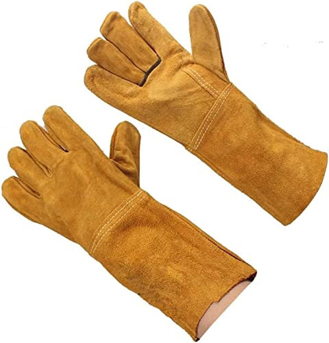 Hitze-/feuerbeständige Handschuhe, Gartenhandschuhe, Arbeitshandschuhe, Schweißhandschuhe, hitzebeständige und feuerfeste Handschuhe, Schweißhandschuhe, lange Lederstulpen, hitzebeständig gefütterte S