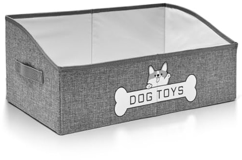 Mutiearo Dog Toy Basket, Specially Designed for Dog Toy Storage, Collapsible Dog Toy Box with Handle，Perfect for Storing Pet Toys and Accessories - Grey
