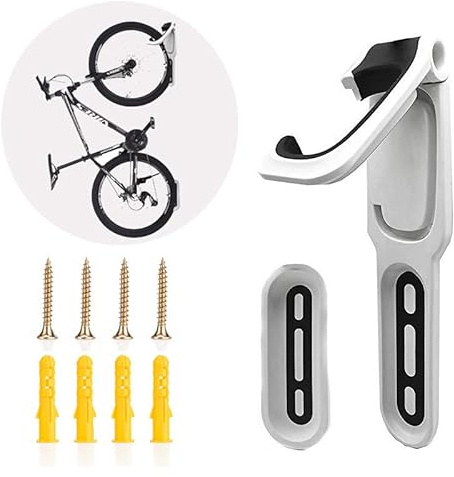 HELEE Bike Rack Garage Wall Mount Bike Hanger Bike Hooks Bike Storage Bicycle Vertical System for Garage Indoor Shed - Easily Hang/Detach (White+Black, 1)