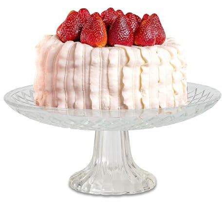 WHOLE HOUSE WORLDS Crosby Street Tortenständer, Kuchenplatte, Vintage-Stil, kristallklares Glas, markantes Muster, 19 cm Durchmesser