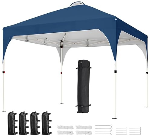 Yaheetech Gazebo da Giardino 3 x 3 M Impermeabile Pieghevole Tendone in Ferro e Tela Oxford con Paletti/Corde per Spiaggia/Uso Commerciale/Patio/Campagna/Veranda Navy Blu