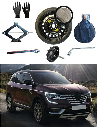 Kit Roue de secours 17 compatible avec Renault Koleos avec Cric, Clé, Vis, Gants et Sac