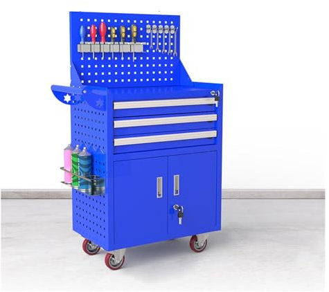 Linmeas-753 Rolling Tool Chest with Wheels, Tool Storage Cabinet with 5 Drawer, Large Metal Tool Box Organizer with Lock, Tool Cart on Wheels(Color:Blue)