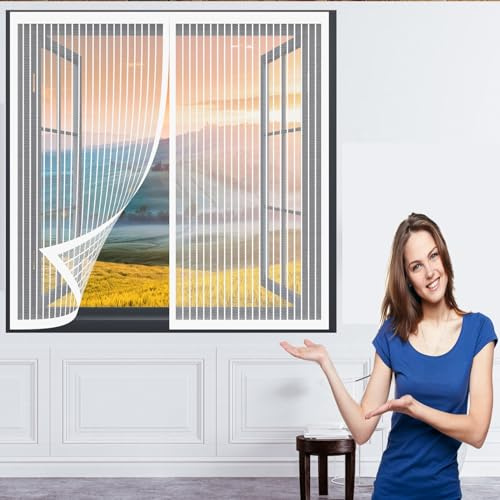 Fenetre Magnetique Rideau Moustiquaire 80 x 110 cm Moustiquaire sur Mesure Sans Outil Installation Facile Porte Anti Insecte pour Les Types de Fenêtres, Blanc