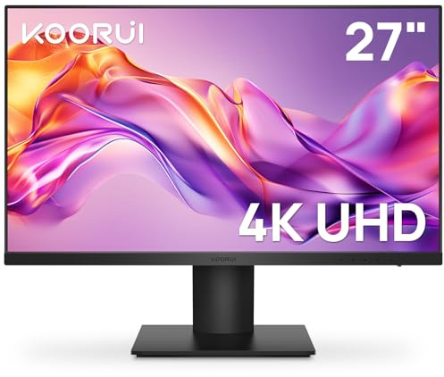 KOORUI Monitor de computadora ultrafino IPS de 27 pulgadas 4K UHD (3840 x 2160) con 95% DCI-P3, Freesync y G-sync, Displayport y HDMI, salida de audio, montaje VESA, inclinación