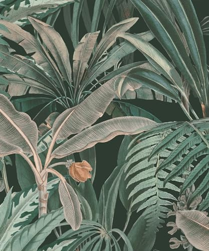 Rasch Magicwalls 590111 Papier peint photo non tissé avec palmiers et feuilles de bananier Vert, gris et marron 3,00 m x 2,50 m (L x l)
