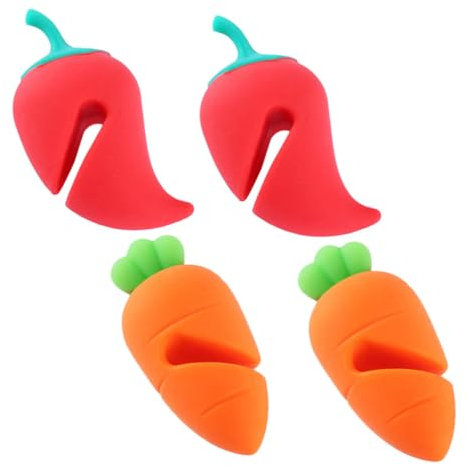 CIYODO 4pcs Spill Lid Lifters Silicone Heat Resistant Pot Lid Holders with Creative Carrot and Chili Shapes for Kitchen Use and Pan Covers
