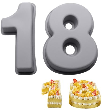 oupados Kuchenform Silikon Zahlen Silikon 18 Geburtstag Kuchenform 3D Number Cake Backform Kindergeburtstag, Hochzeitstag, Party, DIY 2 Stück Nummer 18 (10 Zoll) | Zahlenkuchenform geeignet für Jahrestag, Geburtstag, Hochzeit, Party, DIY (grau) Zahlenkuchenformen, Backen, Kuchenzubehör