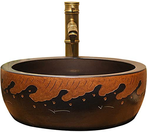 Vasque à poser , Lavabo de salle de bain Plan de toilette Vasque en céramique Lavabo à poser V-intage peint à la main sans trop-plein for meuble-lavabo Lavabo à poser for salle de bain B 40x15cm(F)