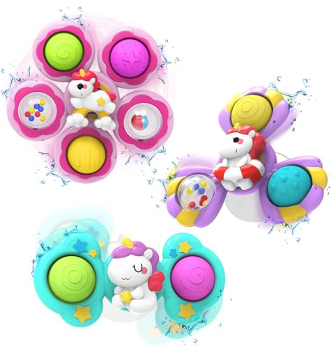 seveclotree Jouet pour Bébé 1 an,Fille Jouets Sensoriels,Baby Spinner Ventouse Jouet Jouets de Bain,Cadeaux pour Garçons et Filles,3PCS