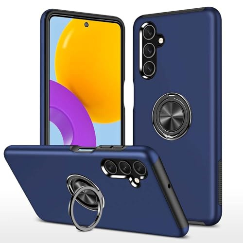 XYZNTMF for Samsung S24 FE Case Built-in Ring Holder Shockproof Samsung Galaxy S24 FE Phone Case Silicone Bumper Matte Hard PC Shell Magnetic Car Mount Protective Skin Cover, Blue