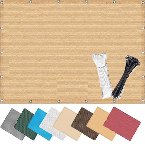 Balkon Sichtschutz, Balkonabdeckung 0.3 x 1.7 m, UV Resistent, Staubdicht, Polyethylen Garantie Auf Material, Reißfest, Balkon Sichtschutz Balkonumspannungen, mit Ösen Kordel, für Garten, Sandgelb