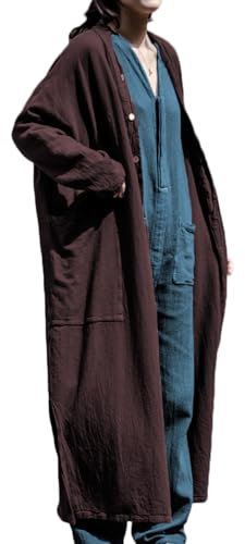 NFYM Trench lungo da donna, aperto sul davanti, kimono, maniche lunghe, maxi spolverino con tasche, Porpora in tenso , taglia unica