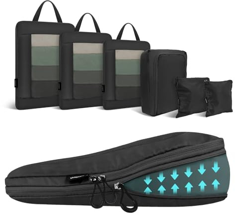 Carttiya Organizador Maleta Viaje Compresión, Impermeable Expandibles Ultraligero Packing Cubes, Organizador Mochila Viaje, Compression Bolsas Organizadoras Maleta Equipaje (6 Piezas, Negro)
