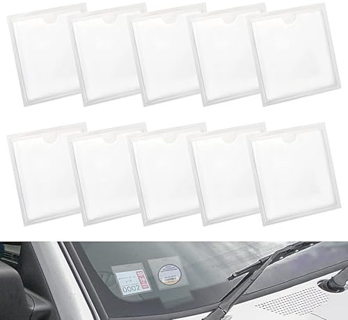 10 Pcs Car Tax Disc Holders Square Permit Holders Windscreen Card Holder Self Adhesive Parking Permit Holder Car Disc Holder Windscreen for Permits BadgesTicket Photos Business Cards (4.13*4.13inch)