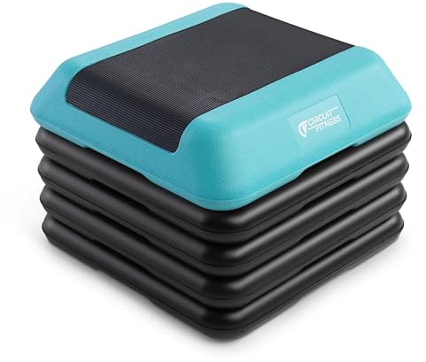Circuit Fitness by Marcy 16 x 16 inches Adjustable Height Aerobic Step Platform with 4 Risers, Non-Slip Rubber Surface, Home Exercise Fitness Training, Aqua Green, STEP-GREEN01-4R