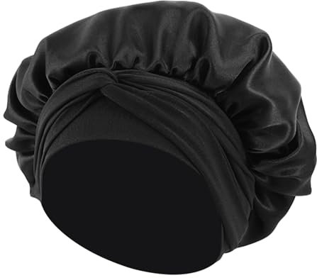 Seidenhaube Zum Schlafen, Satin Haarhaube, Bonnet für Komfort Weicher Elastischer Bund, Geräuschloser Schlaf, Haarschutz Gegen Bruch und Kissenfalten für Nachtruhe, Reisen, Haarpflege, Yoga(Schwarz)