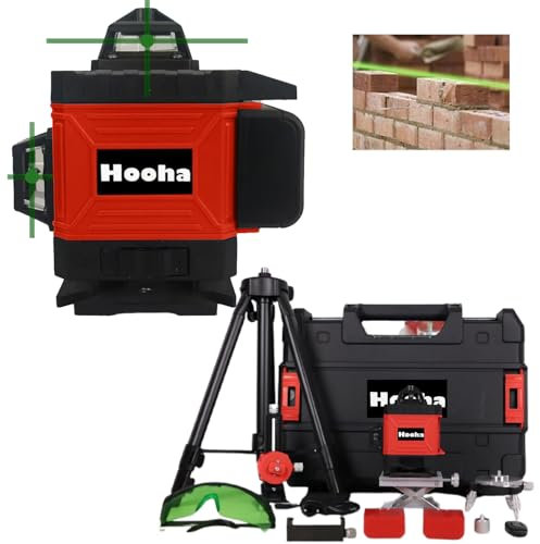 Hooha Kreuzlinienlaser Grün 16 Linien Niveliergeraet Laser 4x360°Kreuzlaser Baulaser Multifunktionaler mit Horizontalen&Vertikalen Linien&100cm Stativ&2Akkus&Fernbedienungen&Praktische Tragetasche