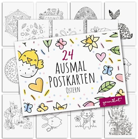 younikat 24 Stück Postkarten Ostern zum Ausmalen DIN A6 - dv1549 | 300 g/m² Karton, zum Beschriften, beschreibbare Rückseite, matte Oberfläche