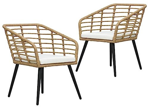 Xichuzi Gartenstühle 2 STK. mit Auflagen, Gartensessel, Campingstuhl, Hochlehner, Balkonstuhl, Balkonmöbel, Terrassenstühle, Balkon Stuhl, Poly Rattan Eiche