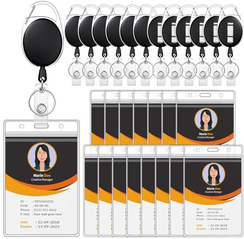 QUOTRE Rweiterbare vertikale Badge-Halter, 30 Stück (15 vertikale Kartenhalter + 15 Schlüsselanhänger), Wasserdicht, Strapazierfähig, ID-Karte Halter