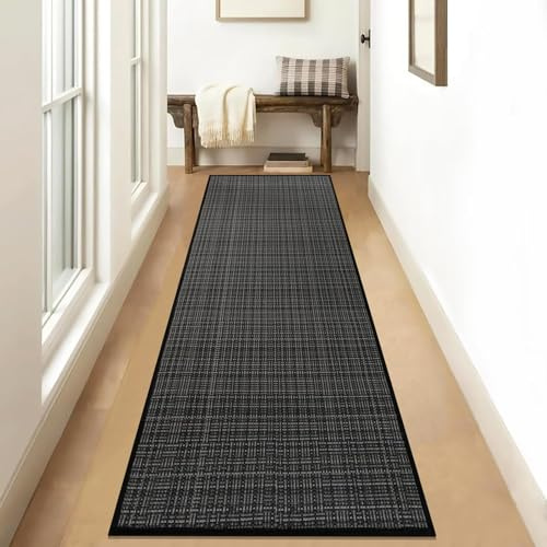 KMVIZI Küchenteppich Waschbar rutschfest 50x180cm, Jute Küchenläufer Saugfähig, Teppich Küche Rückseite aus Naturkautschuk, Läufer Leicht Zu Reinigen, Küchenmatte für Esszimmer, Schwarz