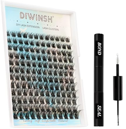 Diwinsh Kit Extension Cils 144 PCS 9-15mm D Curl Bande Transparente Faux Cils DIY Individuels Extension Cils Kit Avec Lash Bond And Seal Kit Extension de Cils Debutant