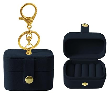 Small Wedding Ring Bearer Pillow Box for Dog Collar, Velvet Travel Mini Jewelry Holder Pouch Bridesmaid Gifts, Multi-Slots Earrings Storage Case for Women Girls, Pocket Size Necklaces Organizer(Navy)
