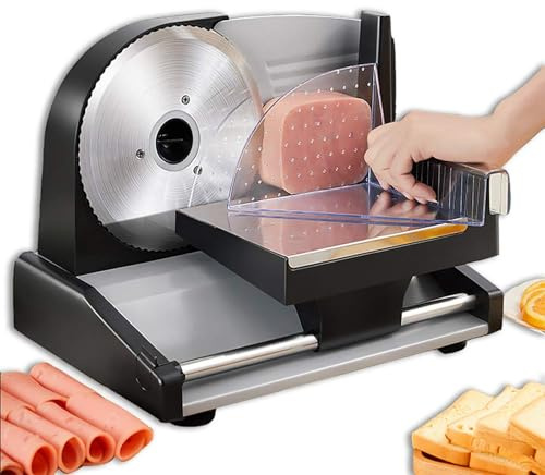 Trancheuse à viande électrique 200 W, épaisseur réglable de 1 à 15 mm, trancheuse semi-automatique avec lame en acier inoxydable de 7,5 pouces, pour bœuf, mouton, jambon, fromage, légumes, pain