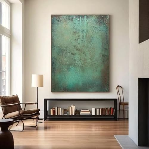 PEWFBS Große grüne Textur-Wandkunst, abstraktes Gemälde, minimalistisches Gemälde auf Leinwand, Wabi-Sabi-Wandkunst, modern für Wohnzimmer-Wanddekoration, 80 x 120 cm, ohne Rahmen