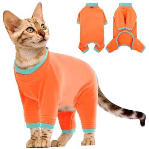 Kattkläder, kroppsdräkt för att sluta slicka termiska kattrockar och kroppsvärmare mjuk beröring, tjock kirurgisk återhämtningsdräkt förhindrar repor (orange, M)
