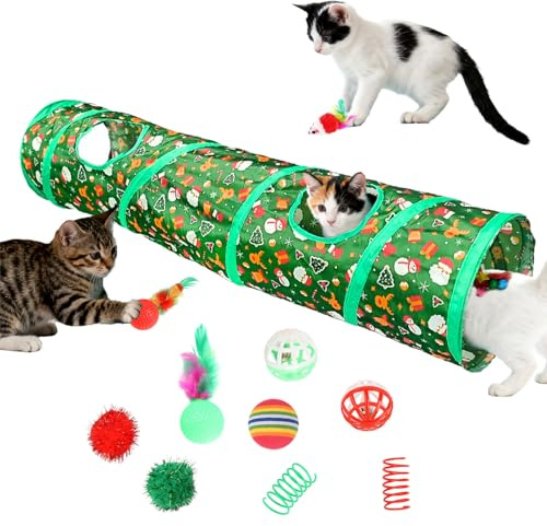 FairyPeach 11 Pezzi Giocattolo Tunnel per Gatti di Natale, Tubo per GattiGioco, Giochi perGatti in Casa, Tunnel Cuccioli, Accessori perGatti in Casa, Giochi Gatto Interattivo