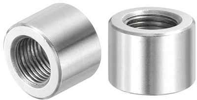 PATIKIL M10x1mm Steigung 304 Edelstahl Runde Kupplungsmuttern 2 Stück 12mm / 0.47 Länge Metrisches Feingewinde Verbinder Hülse Stange Stiftschraube Vollgewinde Mutter Silberton