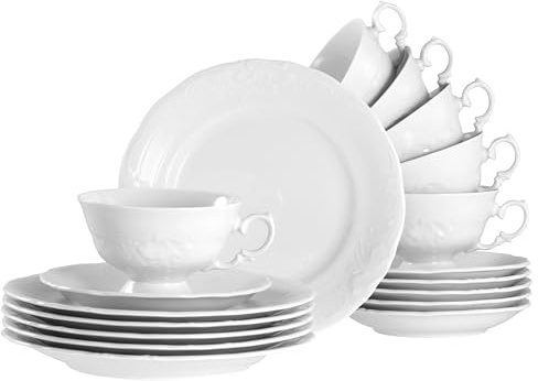 CreaTable, 24622, Serie Frederike Weiss, 18-teiliges Geschirrset für 6 Personen, Kaffeeservice aus Porzellan, spülmaschinen- und mikrowellengeeignet, Made in Europe
