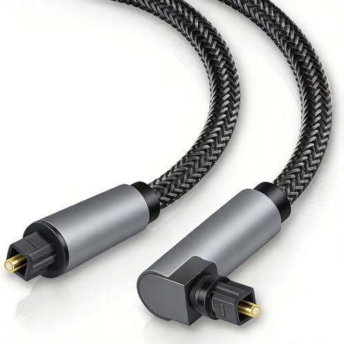 Pevlkawr Optisk digital ljudkabel toslink rak vinkel nylon flätad manlig till hane för hemmabio 2 m optisk kabel 90 graders kompatibel TV, ljudstång, PS5