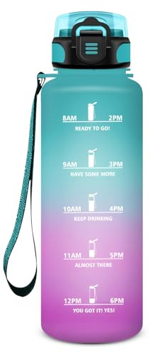 Bouteille 1.5L Sport, avec Paille, Gourde Motivation avec Marqueur de Temps, Gourde Graduée pour 1 Journee Étanche, Bouteille d'eau Reutilisable pour Running, Yoga, Fitness, Randonnée, Extérieur